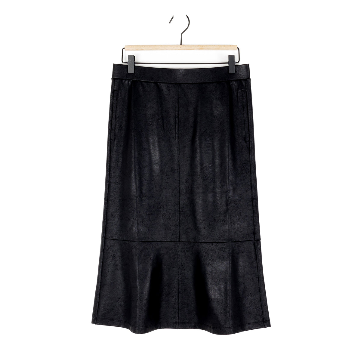 Liquid Leather™ Flounce Midi Skirt - Black | Clara Sunwoo Quality