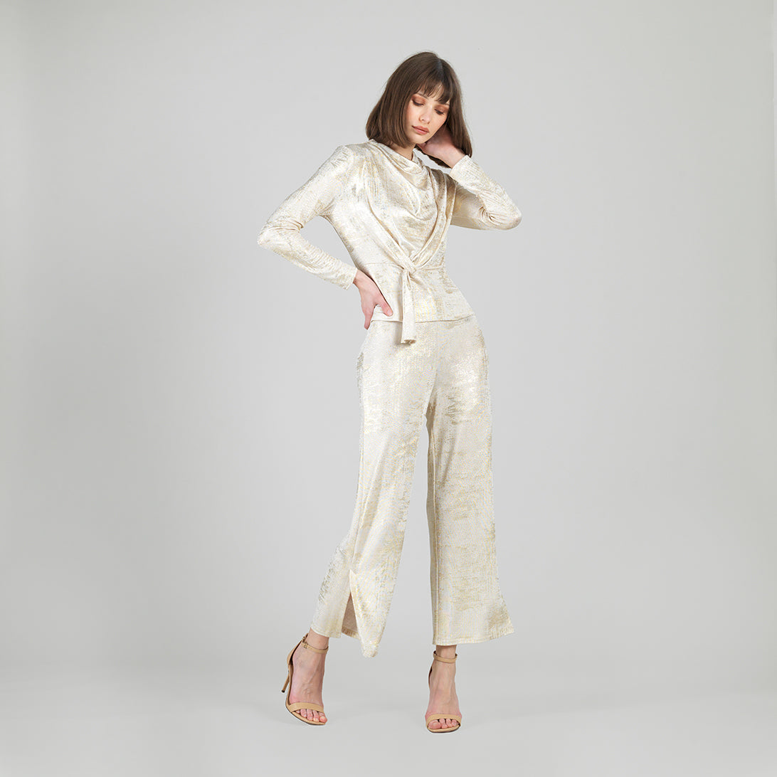 Foil Sheen - Side Slit Ankle Pant - Champagne - Limited Sizes | Clara Sunwoo Best Price