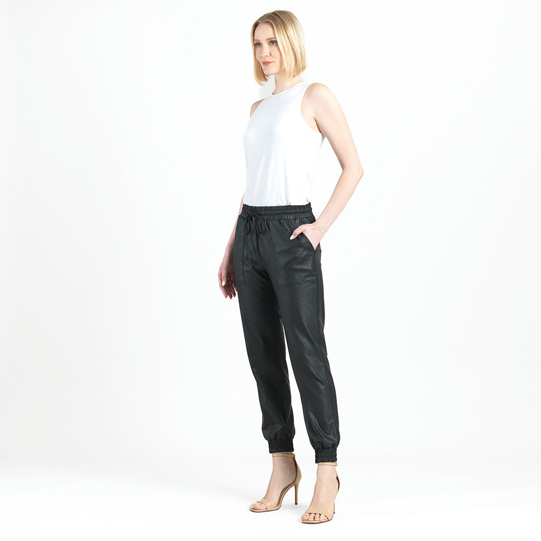 Liquid Leather™ Drawstring Jogger Pant - Black | Clara Sunwoo Trusted