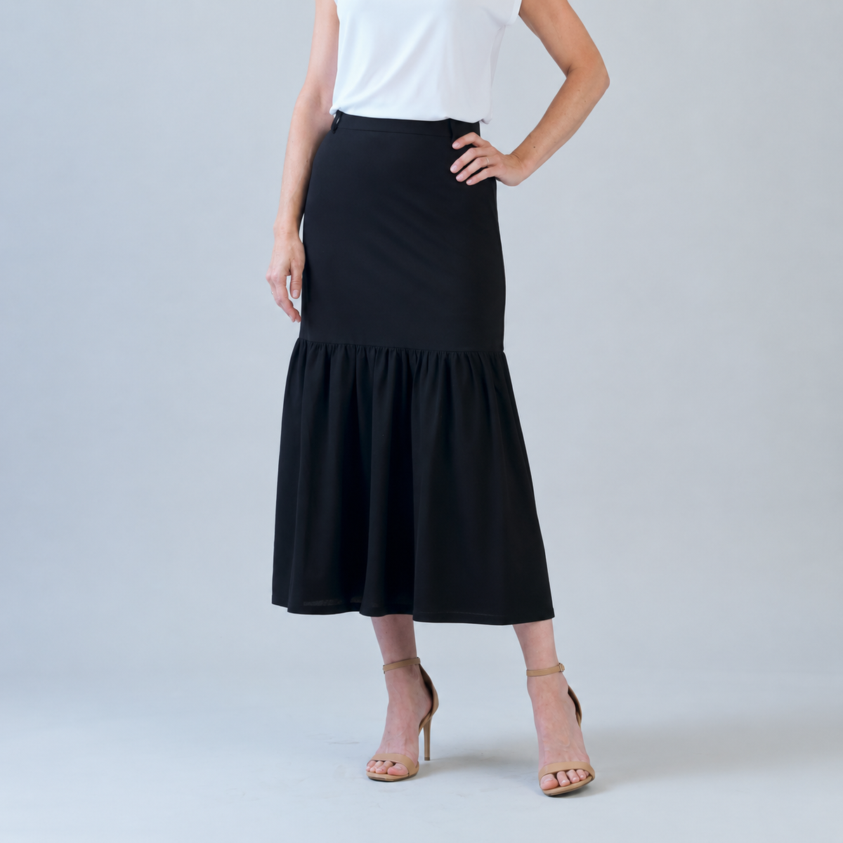Linen Knit - Tie Waist Tiered Maxi Skirt - Black - Final Sale! | Clara Sunwoo Trusted