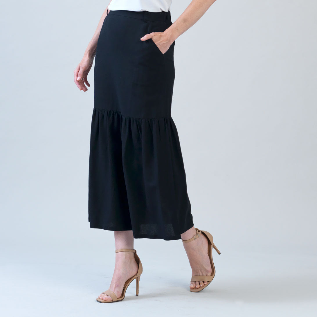 Linen Knit - Tie Waist Tiered Maxi Skirt - Black - Final Sale! | Clara Sunwoo Trusted