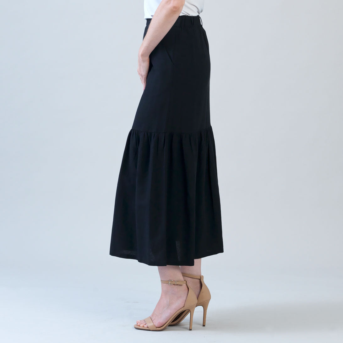 Linen Knit - Tie Waist Tiered Maxi Skirt - Black - Final Sale! | Clara Sunwoo Trusted