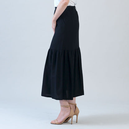 Linen Knit - Tie Waist Tiered Maxi Skirt - Black - Final Sale! | Clara Sunwoo Trusted