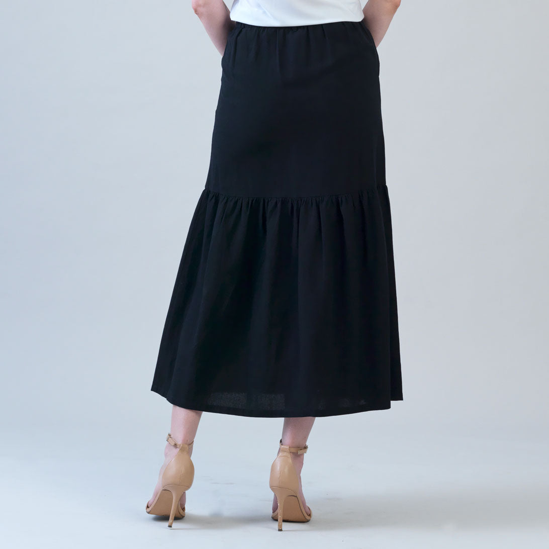 Linen Knit - Tie Waist Tiered Maxi Skirt - Black - Final Sale! | Clara Sunwoo Trusted