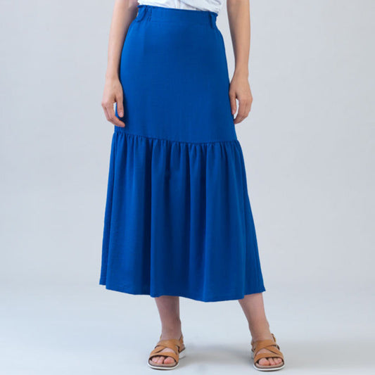 Soft Textured Rayon - Tie Waist Tiered Maxi Skirt - Cobalt - Final Sale! | Clara Sunwoo Trusted