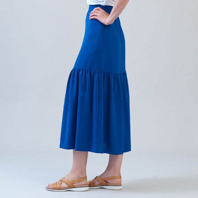 Soft Textured Rayon - Tie Waist Tiered Maxi Skirt - Cobalt - Final Sale! | Clara Sunwoo Trusted