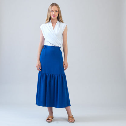 Soft Textured Rayon - Tie Waist Tiered Maxi Skirt - Cobalt - Final Sale! | Clara Sunwoo Trusted
