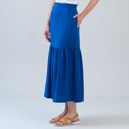 Soft Textured Rayon - Tie Waist Tiered Maxi Skirt - Cobalt - Final Sale! | Clara Sunwoo Trusted
