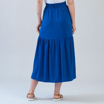 Soft Textured Rayon - Tie Waist Tiered Maxi Skirt - Cobalt - Final Sale! | Clara Sunwoo Trusted