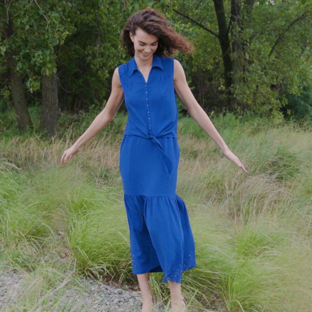 Soft Textured Rayon - Tie Waist Tiered Maxi Skirt - Cobalt - Final Sale! | Clara Sunwoo Trusted