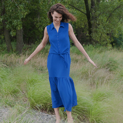 Soft Textured Rayon - Tie Waist Tiered Maxi Skirt - Cobalt - Final Sale! | Clara Sunwoo Trusted