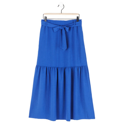 Soft Textured Rayon - Tie Waist Tiered Maxi Skirt - Cobalt - Final Sale! | Clara Sunwoo Trusted