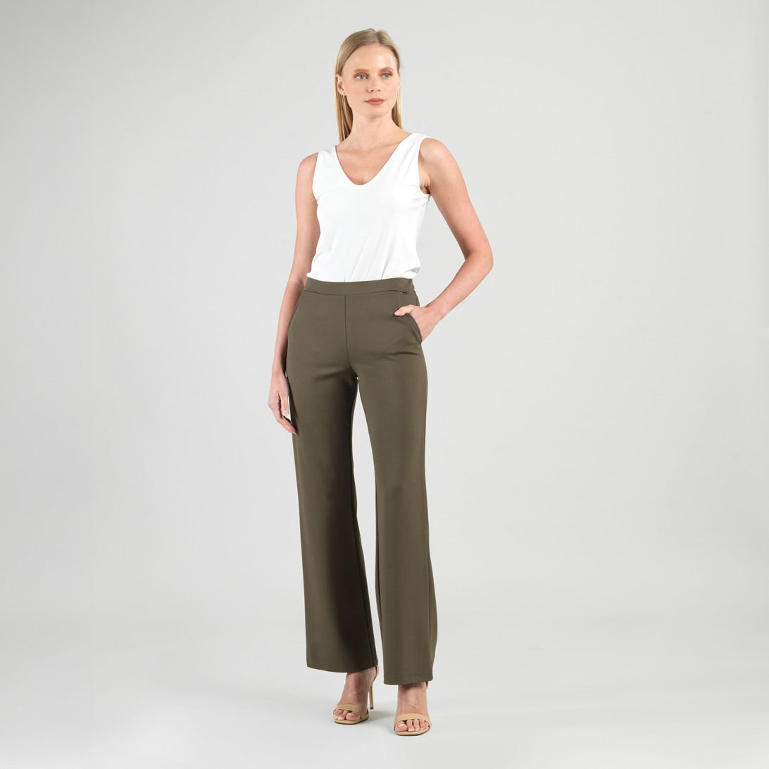 Rayon-Ponte Knit - Loose Leg Pocket Pant - Olive | Clara Sunwoo Discount