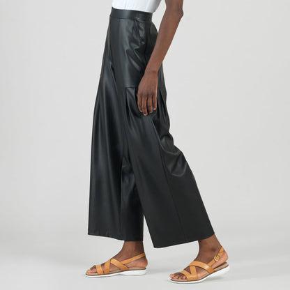 Liquid Leather™ - Sheen Pleated Wide Leg Pocket Pant - Black | Clara Sunwoo Everyday