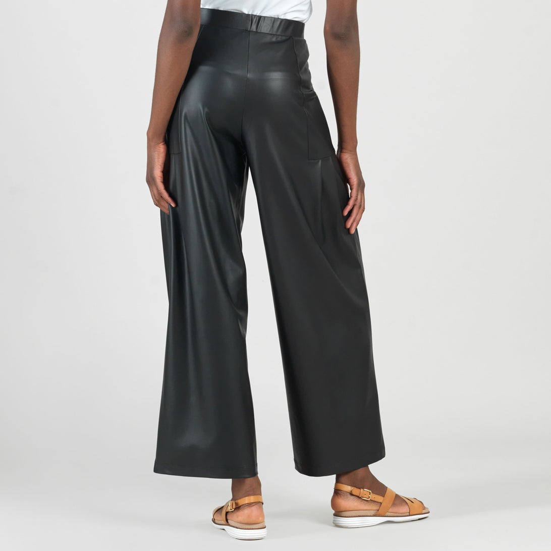 Liquid Leather™ - Sheen Pleated Wide Leg Pocket Pant - Black | Clara Sunwoo Everyday