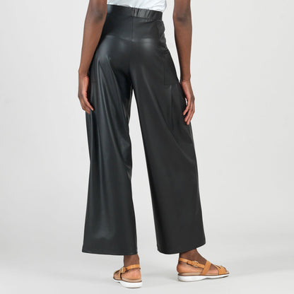 Liquid Leather™ - Sheen Pleated Wide Leg Pocket Pant - Black | Clara Sunwoo Everyday