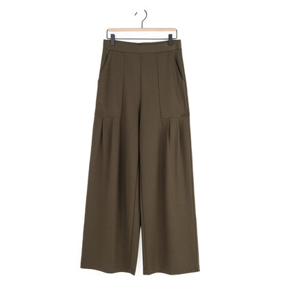Rayon-Ponte Knit - Pleated Wide Leg Pocket Pant - Olive - Limited Sizes | Clara Sunwoo Quality