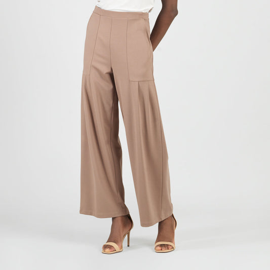 Rayon-Ponte Knit - Pleated Wide Leg Pocket Pant - Taupe - Limited Sizes | Clara Sunwoo Sale