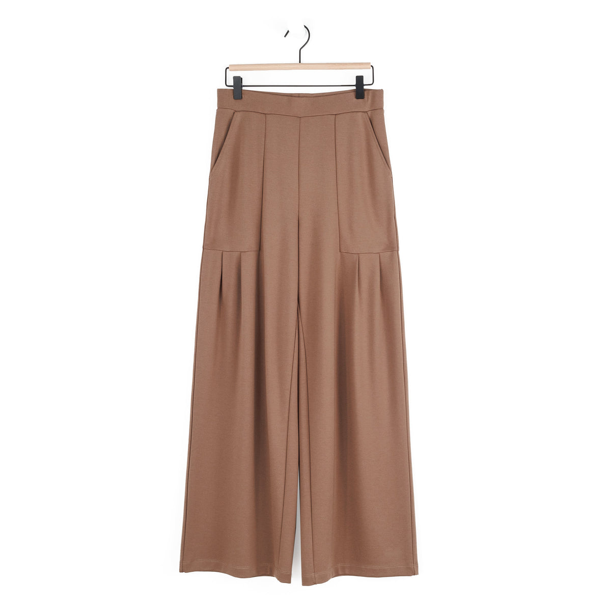 Rayon-Ponte Knit - Pleated Wide Leg Pocket Pant - Taupe - Limited Sizes | Clara Sunwoo Sale