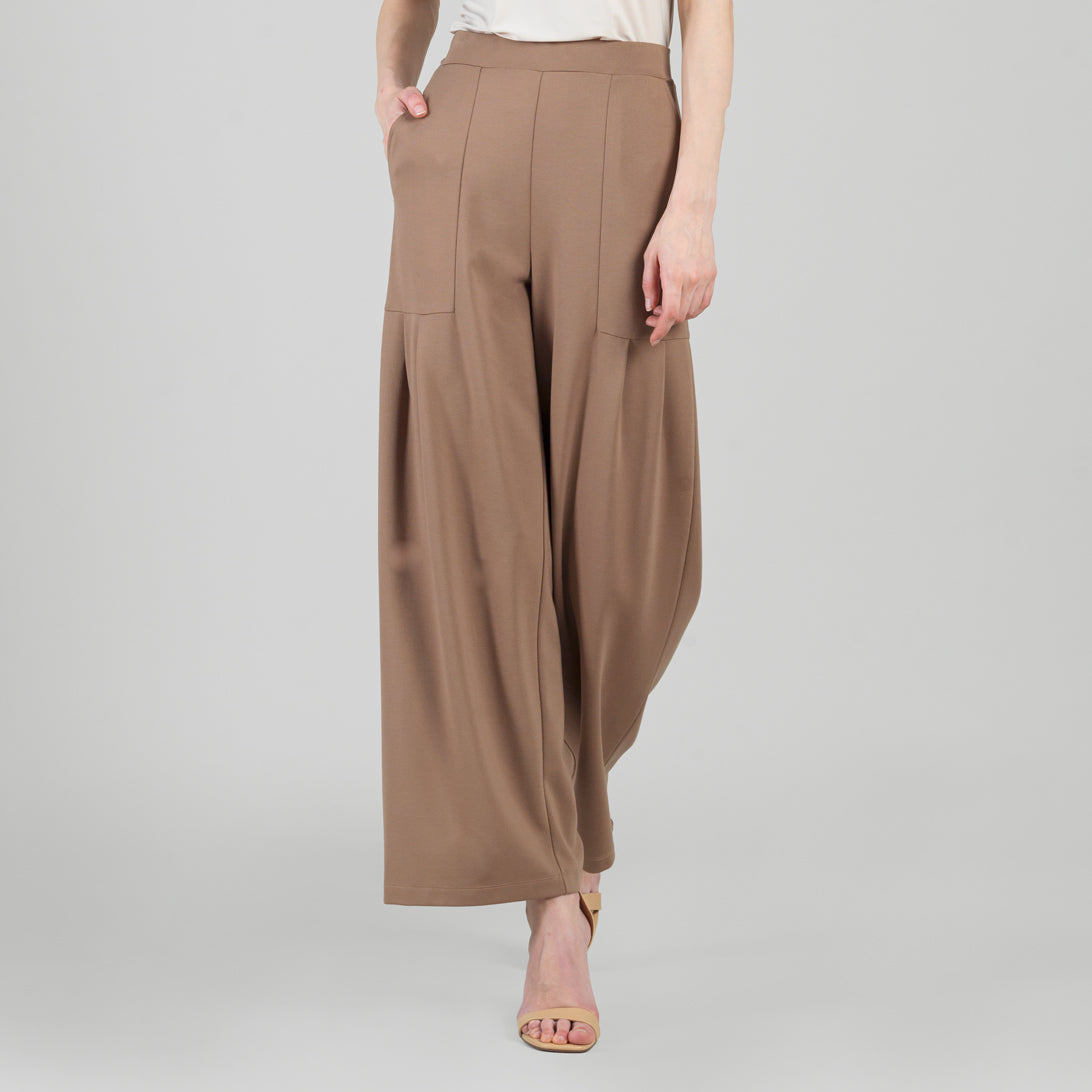 Rayon-Ponte Knit - Pleated Wide Leg Pocket Pant - Taupe - Limited Sizes | Clara Sunwoo Sale