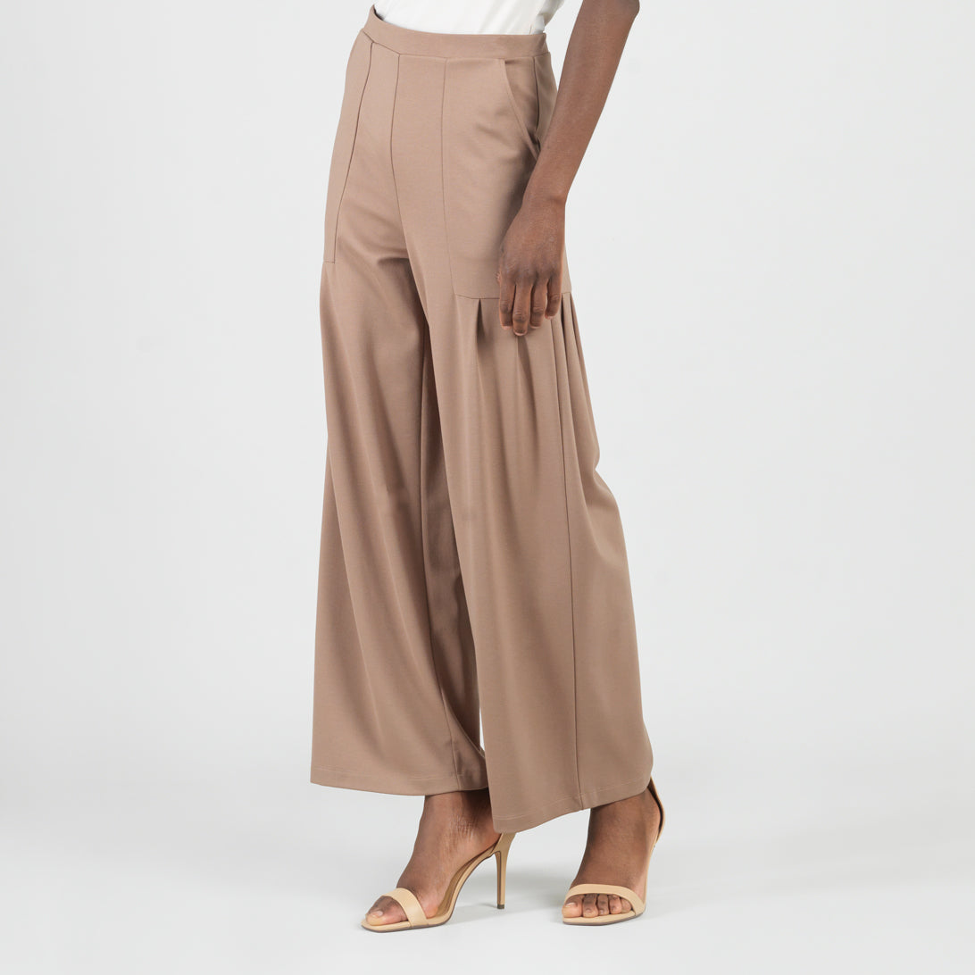 Rayon-Ponte Knit - Pleated Wide Leg Pocket Pant - Taupe - Limited Sizes | Clara Sunwoo Sale