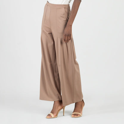 Rayon-Ponte Knit - Pleated Wide Leg Pocket Pant - Taupe - Limited Sizes | Clara Sunwoo Sale