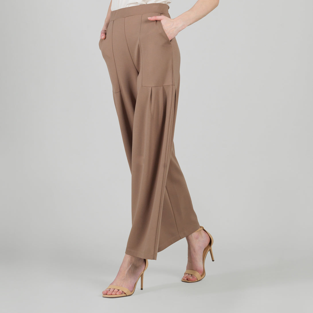 Rayon-Ponte Knit - Pleated Wide Leg Pocket Pant - Taupe - Limited Sizes | Clara Sunwoo Sale