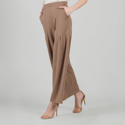 Rayon-Ponte Knit - Pleated Wide Leg Pocket Pant - Taupe - Limited Sizes | Clara Sunwoo Sale