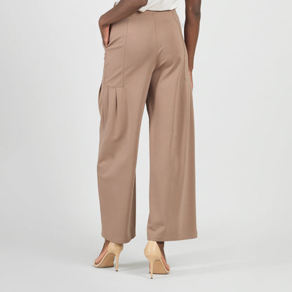 Rayon-Ponte Knit - Pleated Wide Leg Pocket Pant - Taupe - Limited Sizes | Clara Sunwoo Sale