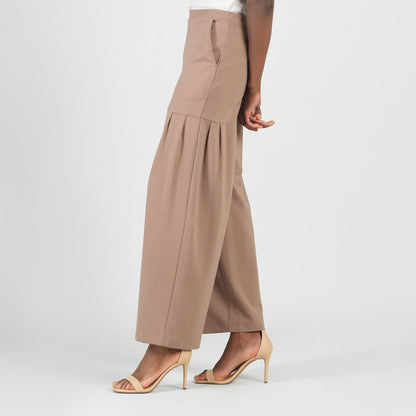 Rayon-Ponte Knit - Pleated Wide Leg Pocket Pant - Taupe - Limited Sizes | Clara Sunwoo Sale