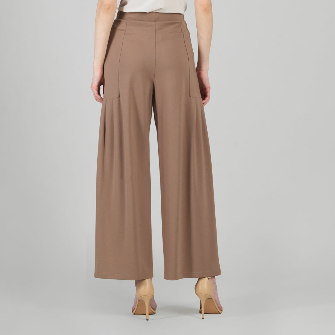 Rayon-Ponte Knit - Pleated Wide Leg Pocket Pant - Taupe - Limited Sizes | Clara Sunwoo Sale