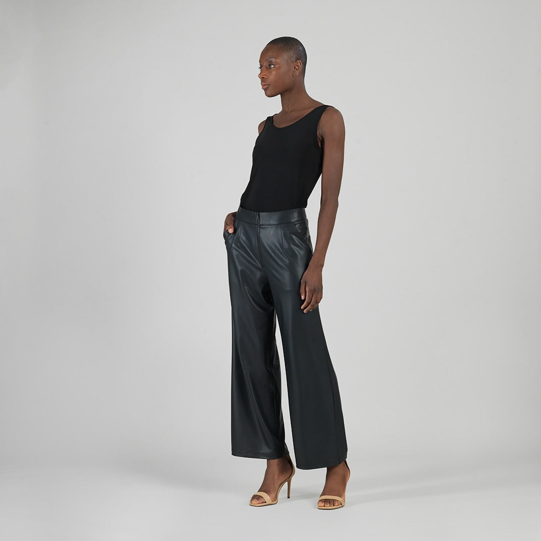 Liquid Leather™ - Sheen Zip Closure Loose Leg Pocket Pant - Black | Clara Sunwoo Popular