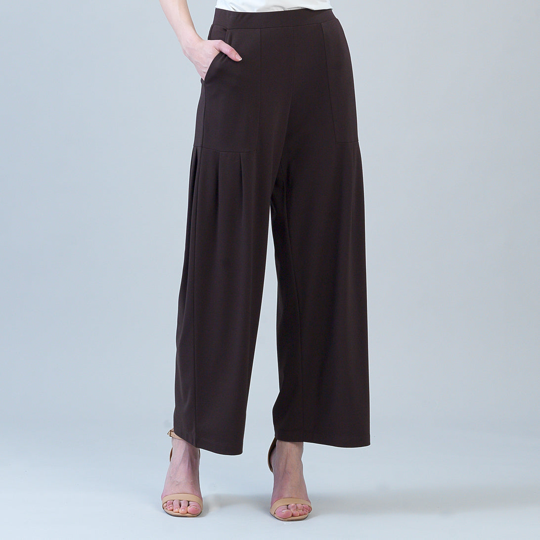 Rayon-Ponte Knit - Pleated Wide Leg Pocket Pant - Brown | Clara Sunwoo Best Price