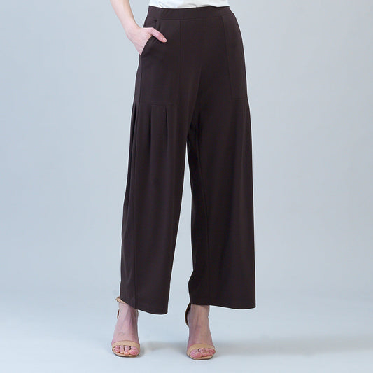 Rayon-Ponte Knit - Pleated Wide Leg Pocket Pant - Brown | Clara Sunwoo Best Price