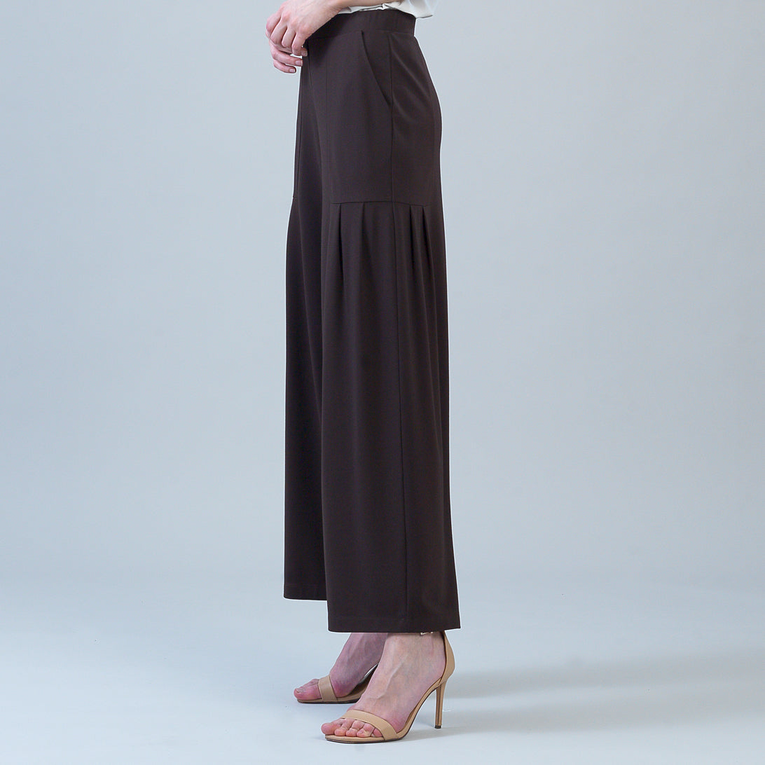Rayon-Ponte Knit - Pleated Wide Leg Pocket Pant - Brown | Clara Sunwoo Best Price