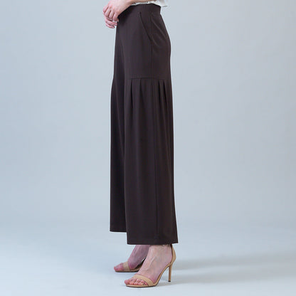 Rayon-Ponte Knit - Pleated Wide Leg Pocket Pant - Brown | Clara Sunwoo Best Price