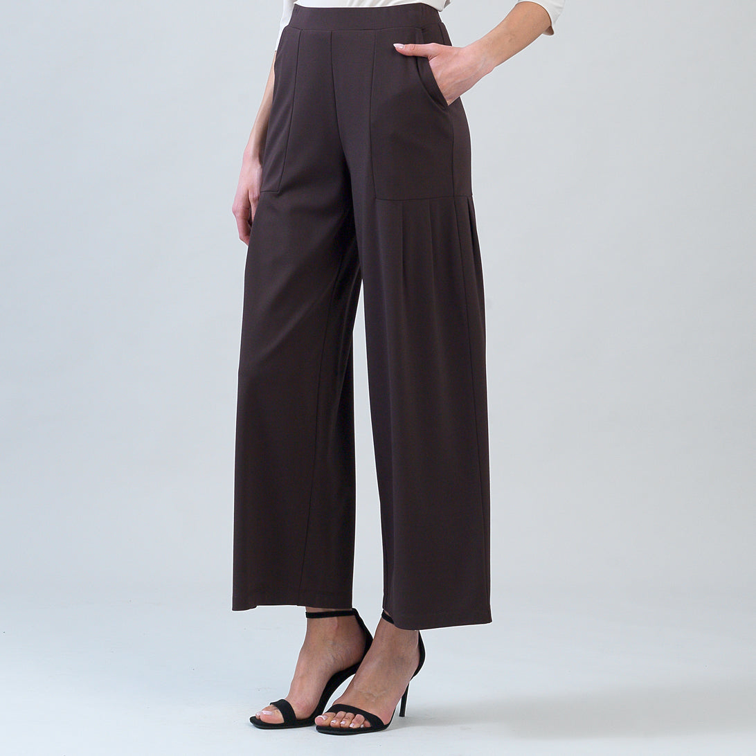 Rayon-Ponte Knit - Pleated Wide Leg Pocket Pant - Brown | Clara Sunwoo Best Price