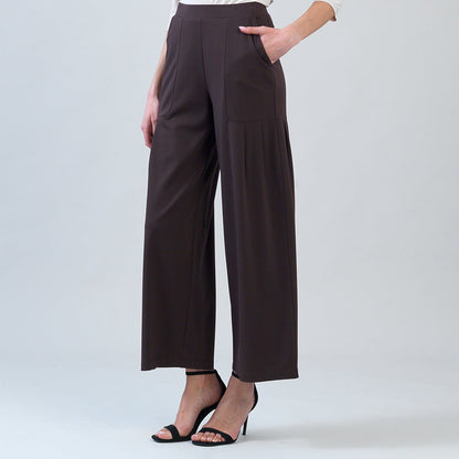 Rayon-Ponte Knit - Pleated Wide Leg Pocket Pant - Brown | Clara Sunwoo Best Price