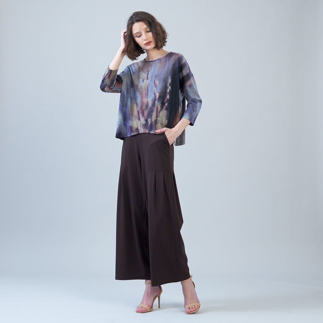 Rayon-Ponte Knit - Pleated Wide Leg Pocket Pant - Brown | Clara Sunwoo Best Price