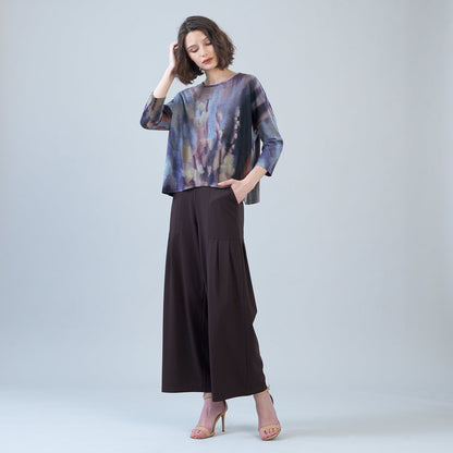 Rayon-Ponte Knit - Pleated Wide Leg Pocket Pant - Brown | Clara Sunwoo Best Price