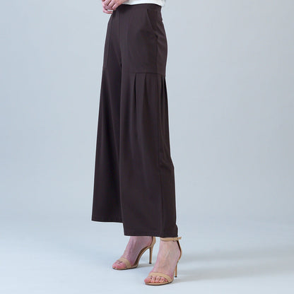 Rayon-Ponte Knit - Pleated Wide Leg Pocket Pant - Brown | Clara Sunwoo Best Price