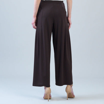 Rayon-Ponte Knit - Pleated Wide Leg Pocket Pant - Brown | Clara Sunwoo Best Price