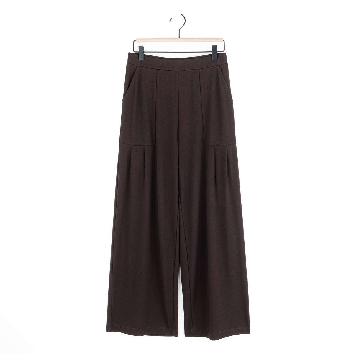Rayon-Ponte Knit - Pleated Wide Leg Pocket Pant - Brown | Clara Sunwoo Best Price