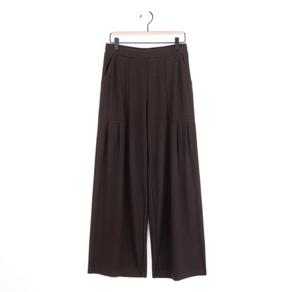 Rayon-Ponte Knit - Pleated Wide Leg Pocket Pant - Brown | Clara Sunwoo Best Price
