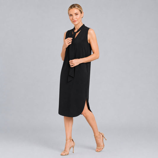 V-Neck Tie Midi Dress - Black | Clara Sunwoo Essential