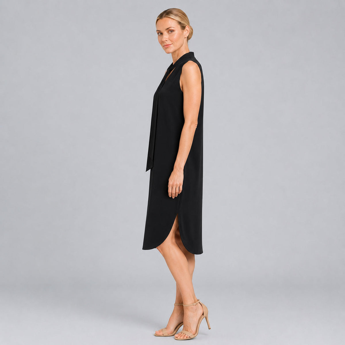 V-Neck Tie Midi Dress - Black | Clara Sunwoo Essential