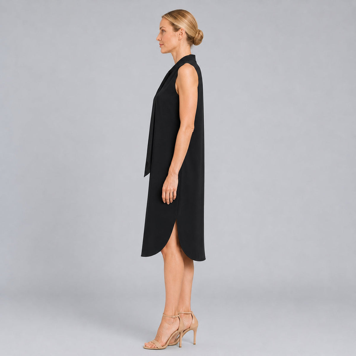 V-Neck Tie Midi Dress - Black | Clara Sunwoo Essential