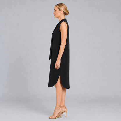 V-Neck Tie Midi Dress - Black | Clara Sunwoo Essential