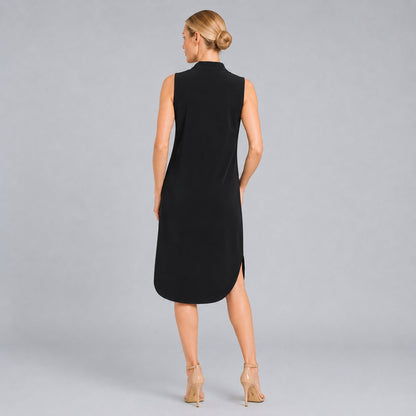 V-Neck Tie Midi Dress - Black | Clara Sunwoo Essential