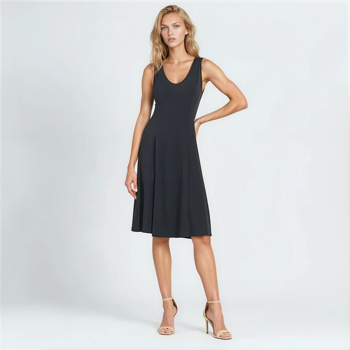 Sleeveless V-Neck Flared Dress - Black | Clara Sunwoo Smart Buy